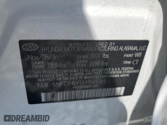 2020 Hyundai Elantra SEL with VIN 5NPD84LF0LH565065, listed as a Copart auction lot 52923165 with 81,485 mi miles and Non Repairable. Bid and sale history available at DreamBid. Image 12.