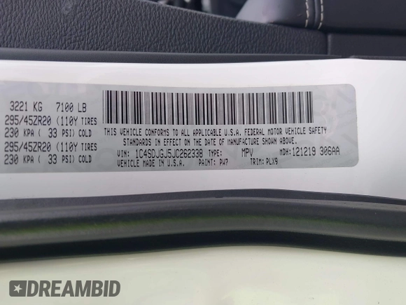 2018 Dodge Durango SRT with VIN 1C4SDJGJ5JC262338, listed as a IAAI auction lot 41106320 with 89,046 mi miles and . Bid and sale history available at DreamBid. Image 9.