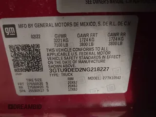 2022 GMC Sierra 1500 SLT with VIN 3GTU9DED2NG218227, listed as a IAAI auction lot 41319223 with 23,424 mi miles and . Bid and sale history available at DreamBid. Image 9.