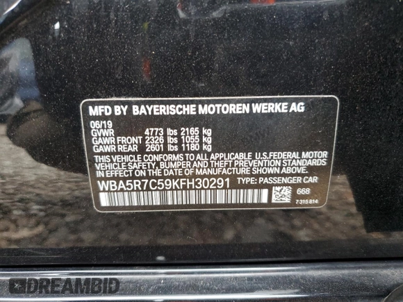 2019 BMW 3 Series 330i xDrive with VIN WBA5R7C59KFH30291, listed as a Copart auction lot 47640295 with 73,665 mi miles and Salvage Title. Bid and sale history available at carsss.com. Image 12.