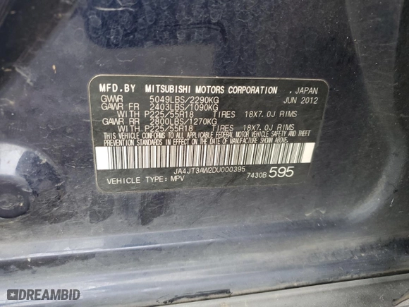2013 Mitsubishi Outlander SE with VIN JA4JT3AW2DU000395, listed as a Copart auction lot 48165955 with 188,301 mi miles and Salvage Title. Bid and sale history available at carsss.com. Image 13.