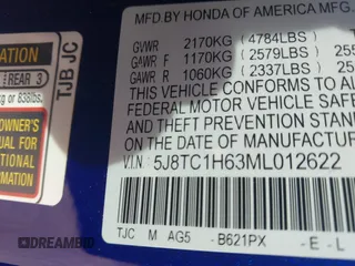 2021 Acura RDX w/A-Spec Package with VIN 5J8TC1H63ML012622, listed as a IAAI auction lot 41737892 with 58,087 mi miles. Bid and sale history available at carsss.com. Image 9.