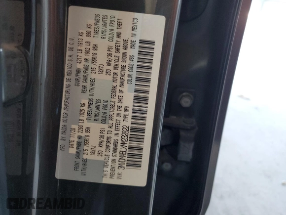 2021 Mazda CX-30 Select with VIN 3MVDMABLXMM232822, listed as a Copart auction lot 56312125 with 55,213 mi miles and Non repairable. Bid and sale history available at DreamBid. Image 14.