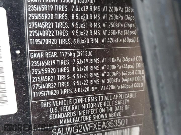 2014 Land Rover Range Rover Sport SE with VIN SALWG2WFXEA353501, listed as a Copart auction lot 88357895 with 106,407 mi miles and Clean Title. Bid and sale history available at carsss.com. Image 13.