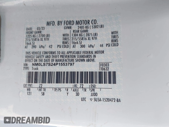 2023 Ford Transit Connect XL with VIN NM0LS7S24P1553797, listed as a IAAI auction lot 42191171 with 30,676 mi miles and . Bid and sale history available at DreamBid. Image 9.