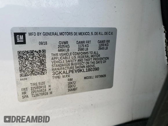 2019 GMC Terrain SLT with VIN 3GKALPEV0KL180390, listed as a Copart auction lot 48875865 with 64,602 mi miles and Salvage Title. Bid and sale history available at carsss.com. Image 14.