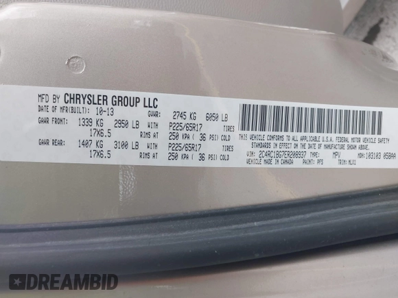 2014 Chrysler Town & Country Touring with VIN 2C4RC1BG7ER208937, listed as a IAAI auction lot 42213347 with 198,077 mi miles and . Bid and sale history available at DreamBid. Image 9.
