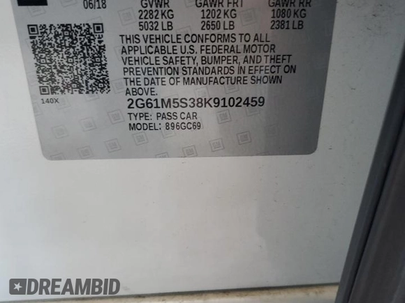 2019 Cadillac XTS Luxury with VIN 2G61M5S38K9102459, listed as a Copart auction lot 60025945 with 75,028 mi miles and Salvage title. Bid and sale history available at DreamBid. Image 12.