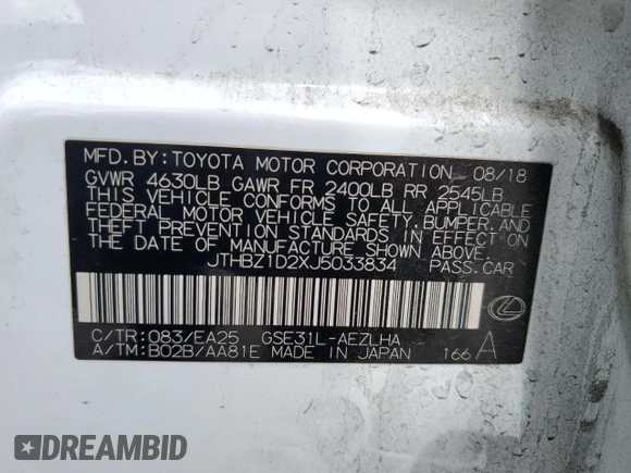 2018 Lexus IS 350 with VIN JTHBZ1D2XJ5033834, listed as a Copart auction lot 48427515 with 90,892 mi miles and Salvage title. Bid and sale history available at DreamBid. Image 12.