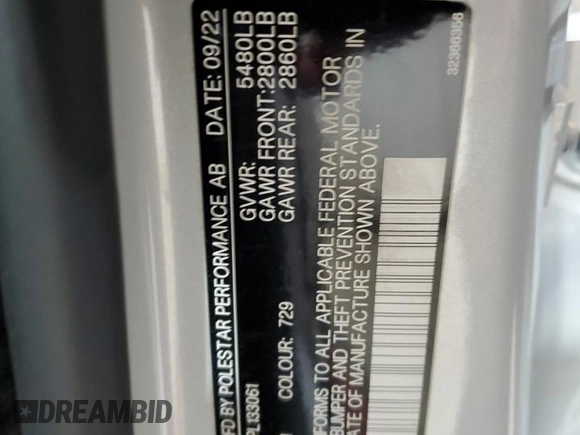 2023 Polestar 2 z VIN YSMEG3KA6PL133061, wystawiony jako Copart lot #56225035 z przebiegiem Nie podano mil oraz Szkoda całkowita • Salvage title. Historia ofert i sprzedaży dostępna na DreamBid. Obrazek 13.