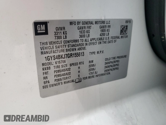 2016 Cadillac Escalade Luxury Collection z VIN 1GYS4BKJ7GR155613, wystawiony jako Copart lot #85775264 z przebiegiem 138 790 mil mil oraz Szkody całkowita. Historia ofert i sprzedaży dostępna na DreamBid. Obrazek 13.