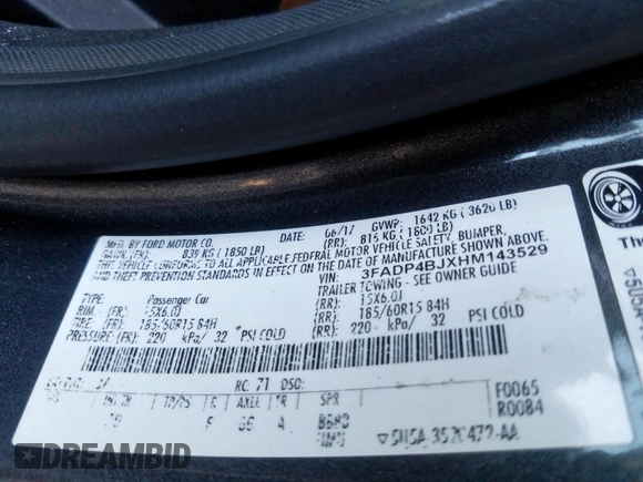 2017 Ford Fiesta SE with VIN 3FADP4BJXHM143529, listed as a Copart auction lot 27313020 with 67,577 mi miles and Salvage Title. Bid and sale history available at carsss.com. Image 10.