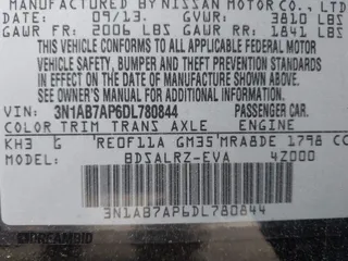 2013 Nissan Sentra S with VIN 3N1AB7AP6DL780844, listed as a IAAI auction lot 42082765 with 139,227 mi miles and . Bid and sale history available at DreamBid. Image 9.