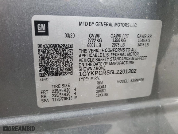 2020 Cadillac XT6 FWD Premium Luxury with VIN 1GYKPCRS5LZ201302, listed as a Copart auction lot 47898165 with 61,527 mi miles and Salvage Title. Bid and sale history available at carsss.com. Image 15.