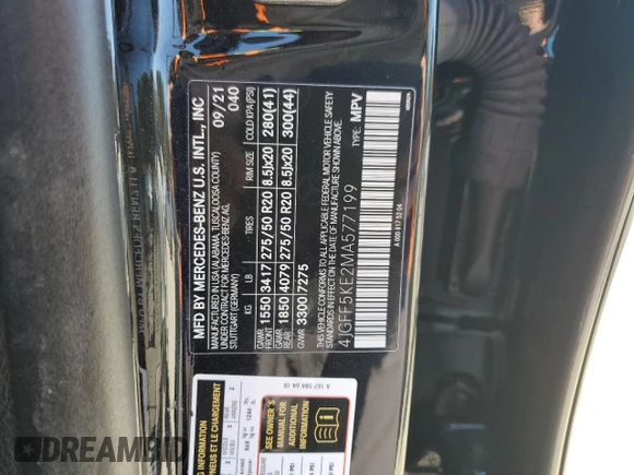 2021 Mercedes-Benz GLS with VIN 4JGFF5KE2MA577199, listed as a Copart auction lot 49085295 with 45,879 mi miles and Salvage Title. Bid and sale history available at carsss.com. Image 13.