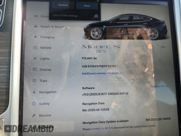 2014 Tesla Model S 60 z VIN 5YJSA1H11EFP39783, wystawiony jako Copart lot #65086315 z przebiegiem 175 480 mil mil oraz Czysty tytuł • Clean title. Historia ofert i sprzedaży dostępna na DreamBid. Obrazek 9.