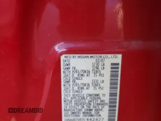 2007 Nissan Frontier SE with VIN 1N6AD07U97C442427, listed as a Copart auction lot 46491795 with 224,903 mi miles and Salvage title. Bid and sale history available at DreamBid. Image 12.
