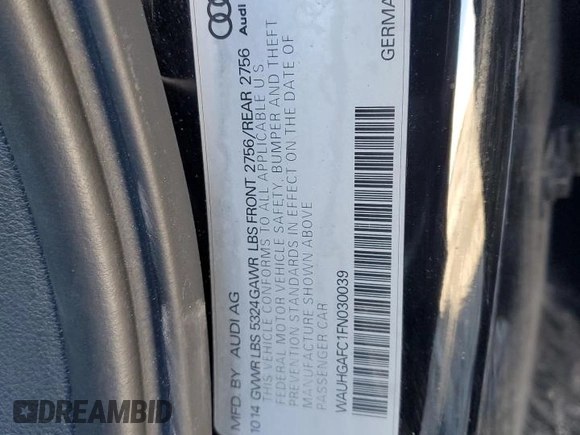 2015 Audi A6 Prestige with VIN WAUHGAFC1FN030039, listed as a Copart auction lot 48226915 with 86,088 mi miles and Clean title. Bid and sale history available at DreamBid. Image 12.