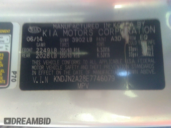 2014 Kia Soul with VIN KNDJN2A28E7746079, listed as a IAAI auction lot 41339648 with 166,617 mi miles. Bid and sale history available at carsss.com. Image 9.