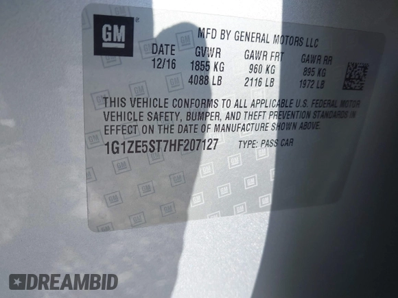 2017 Chevrolet Malibu LT with VIN 1G1ZE5ST7HF207127, listed as a IAAI auction lot 41508696 with 74,992 mi miles and . Bid and sale history available at DreamBid. Image 9.