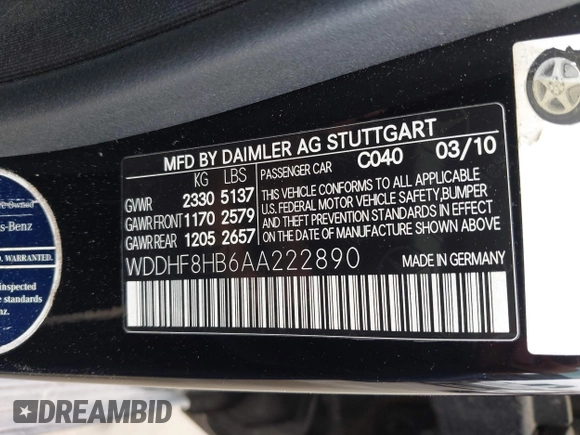 2010 Mercedes-Benz E 350 Luxury with VIN WDDHF8HB6AA222890, listed as a IAAI auction lot 42167926 with 183,973 mi miles and . Bid and sale history available at DreamBid. Image 9.