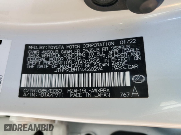 2022 Lexus UX 250h z VIN JTHP9JBH1N2060294, wystawiony jako Copart lot #76330054 z przebiegiem 45 350 mil mil oraz Nie do naprawy. Historia ofert i sprzedaży dostępna na DreamBid. Obrazek 13.
