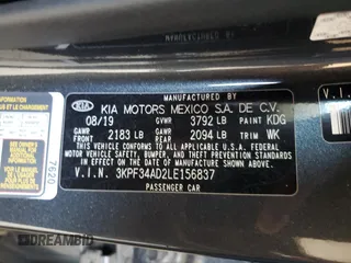 2020 Kia Forte GT-Line with VIN 3KPF34AD2LE156837, listed as a Copart auction lot 48761935 with 43,706 mi miles and Salvage Title. Bid and sale history available at DreamBid. Image 14.
