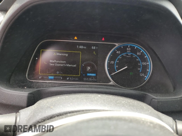 2020 Nissan LEAF SV with VIN 1N4AZ1CP7LC306789, listed as a Copart auction lot 57294585 with 55,326 mi miles and Salvage title. Bid and sale history available at DreamBid. Image 9.
