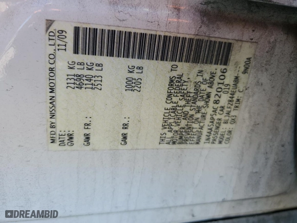 2010 Nissan Maxima 3.5 SV w/Premium Pkg with VIN 1N4AA5AP5AC820106, listed as a Copart auction lot 48180725 with 190,006 mi miles and Salvage Title. Bid and sale history available at carsss.com. Image 14.