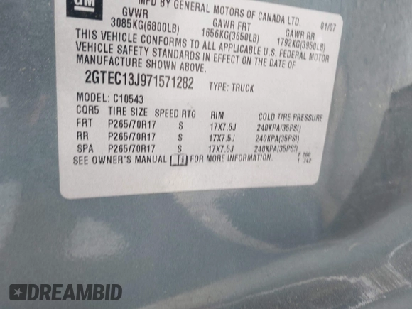 2007 GMC Sierra 1500 SLE1 z VIN 2GTEC13J971571282, wystawiony jako IAAI lot #41980128 z przebiegiem 221 024 mil mil oraz . Historia ofert i sprzedaży dostępna na DreamBid. Obrazek 9.