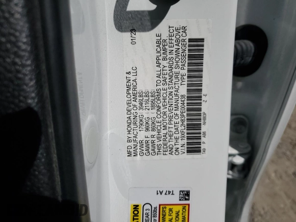 2023 Honda Civic Sport with VIN 19XFL2H83PE004438, listed as a Copart auction lot 54172415 with 15,938 mi miles and Salvage Title. Bid and sale history available at DreamBid. Image 12.