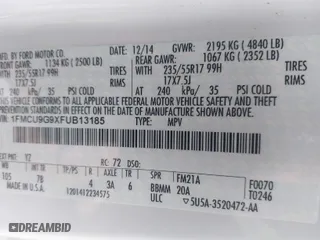 2015 Ford Escape SE with VIN 1FMCU9G9XFUB13185, listed as a IAAI auction lot 41506680 with 110,185 mi miles. Bid and sale history available at carsss.com. Image 9.