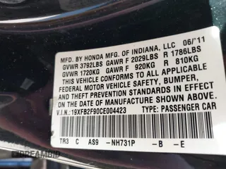 2012 Honda Civic EX-L with VIN 19XFB2F90CE004423, listed as a IAAI auction lot 41653412 with 173,662 mi miles and . Bid and sale history available at DreamBid. Image 9.