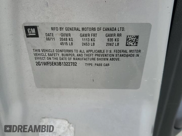 2011 Chevrolet Impala LS Fleet with VIN 2G1WF5EK9B1322782, listed as a Copart auction lot 50695205 with 148,655 mi miles and Salvage Title. Bid and sale history available at DreamBid. Image 13.