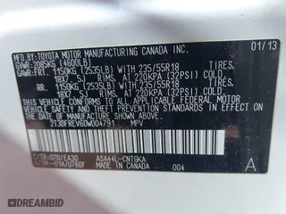 2013 Toyota RAV4 Limited with VIN 2T3DFREV6DW004791, listed as a IAAI auction lot 42021607 with 214,689 mi miles. Bid and sale history available at carsss.com. Image 9.