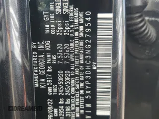 2022 Kia Telluride EX с VIN 5XYP3DHC3NG279540, выставлен на аукционе Copart как лот 61912825 с пробегом 16 166 миль миль и Списание • Salvage title. История ставок и продаж доступна на DreamBid. Изображение 13.