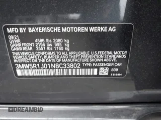 2022 BMW 3 Series 330i z VIN 3MW5R1J01N8C33802, wystawiony jako IAAI lot #41856666 z przebiegiem 41 095 mil mil oraz . Historia ofert i sprzedaży dostępna na DreamBid. Obrazek 9.