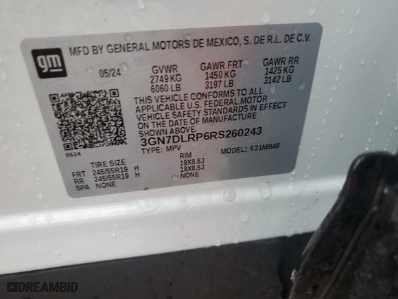 2024 Chevrolet Equinox EV LT with VIN 3GN7DLRP6RS260243, listed as a Copart auction lot 85561804 with 2,458 mi miles and Salvage Title. Bid and sale history available at carsss.com. Image 13.