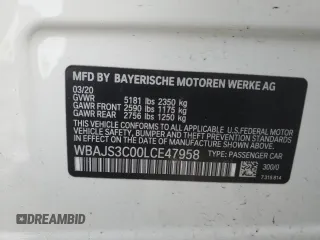 2020 BMW 5 Series 540i xDrive z VIN WBAJS3C00LCE47958, wystawiony jako Copart lot #85952394 z przebiegiem 51 849 mil mil oraz Szkoda całkowita • Salvage title. Historia ofert i sprzedaży dostępna na DreamBid. Obrazek 14.