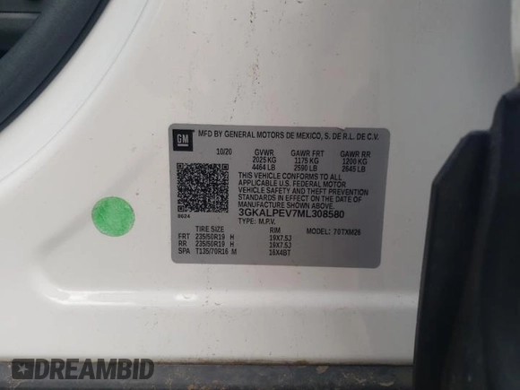 2021 GMC Terrain SLT z VIN 3GKALPEV7ML308580, wystawiony jako Copart lot #54619945 z przebiegiem 83 388 mil mil oraz Szkoda całkowita • Salvage title. Historia ofert i sprzedaży dostępna na DreamBid. Obrazek 12.