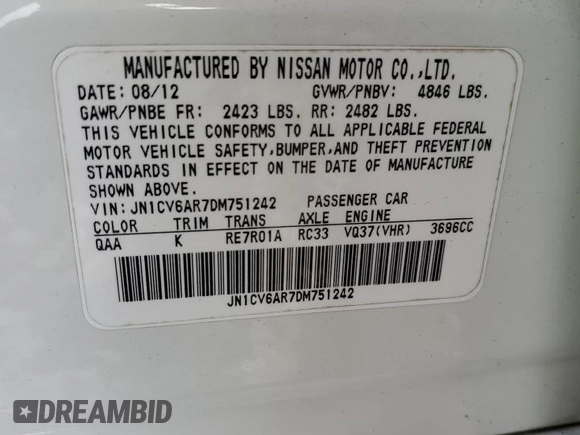 2013 Infiniti G37 x z VIN JN1CV6AR7DM751242, wystawiony jako Copart lot #52957075 z przebiegiem 160 925 mil mil oraz Szkoda całkowita • Salvage title. Historia ofert i sprzedaży dostępna na DreamBid. Obrazek 14.