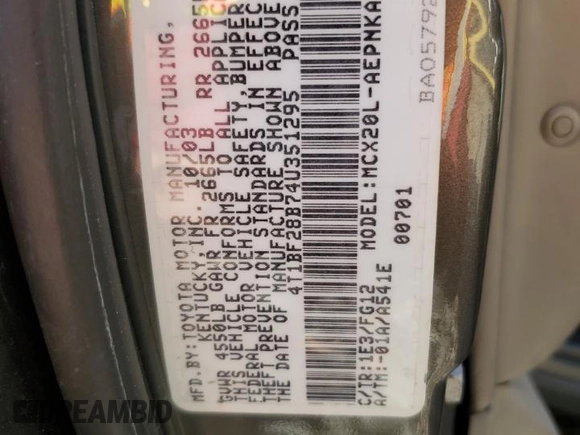 2004 Toyota Avalon XL z VIN 4T1BF28B74U351295, wystawiony jako Copart lot #78364424 z przebiegiem 129 130 mil mil oraz Szkoda całkowita • Salvage title. Historia ofert i sprzedaży dostępna na DreamBid. Obrazek 12.