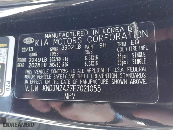 2014 Kia Soul with VIN KNDJN2A27E7021055, listed as a IAAI auction lot 41872138 with 31,955 mi miles. Bid and sale history available at carsss.com. Image 9.