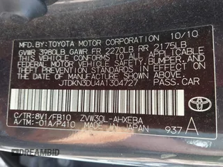 2010 Toyota Prius Four with VIN JTDKN3DU4A1304727, listed as a IAAI auction lot 42204307 with 186,180 mi miles and . Bid and sale history available at DreamBid. Image 9.