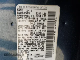 2012 Nissan Murano SL with VIN JN8AZ1MW9CW221374, listed as a Copart auction lot 45223935 with 0 mi miles and Clean Title. Bid and sale history available at carsss.com. Image 14.