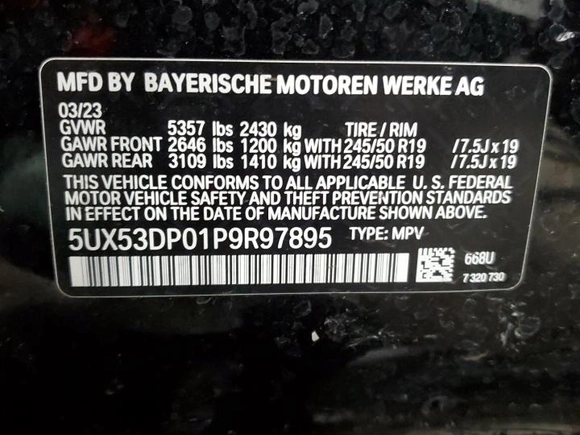 2023 BMW X3 xDrive30i with VIN 5UX53DP01P9R97895, listed as a Copart auction lot 87586265 with 18,193 mi miles and Salvage Title. Bid and sale history available at carsss.com. Image 16.