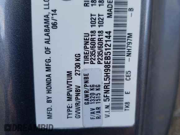 2014 Honda Odyssey Touring z VIN 5FNRL5H98EB512144, wystawiony jako Copart lot #69987533 z przebiegiem 184 231 mil mil oraz Szkoda całkowita • Salvage title. Historia ofert i sprzedaży dostępna na DreamBid. Obrazek 14.