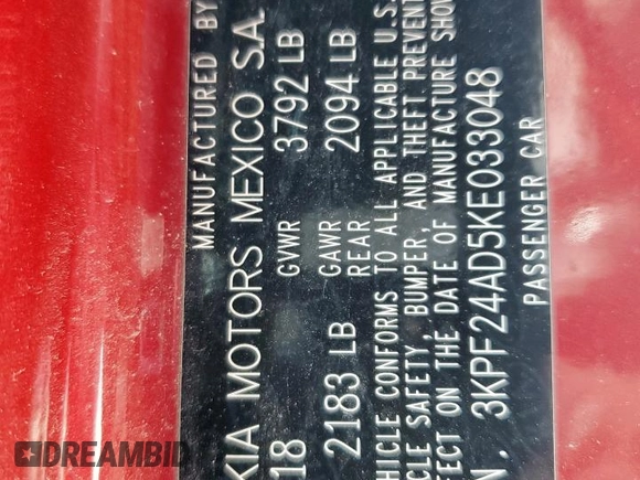 2019 Kia Forte LXS z VIN 3KPF24AD5KE033048, wystawiony jako Copart lot #52707165 z przebiegiem 75 611 mil mil oraz Szkoda całkowita • Salvage title. Historia ofert i sprzedaży dostępna na DreamBid. Obrazek 13.