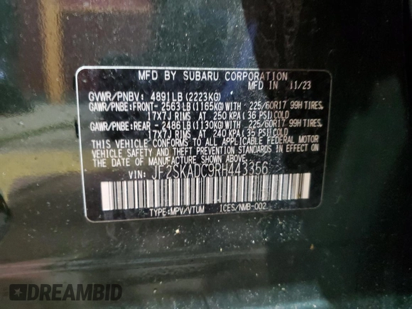 2024 Subaru Forester Premium с VIN JF2SKADC9RH443356, выставлен на аукционе Copart как лот 60415415 с пробегом 44 456 миль миль и Чистый • Clean title. История ставок и продаж доступна на DreamBid. Изображение 13.