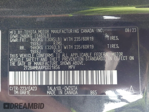2023 Lexus RX 350 with VIN 2T2BAMBAXPC021856, listed as a IAAI auction lot 42790798 with 36,438 mi miles and . Bid and sale history available at DreamBid. Image 9.